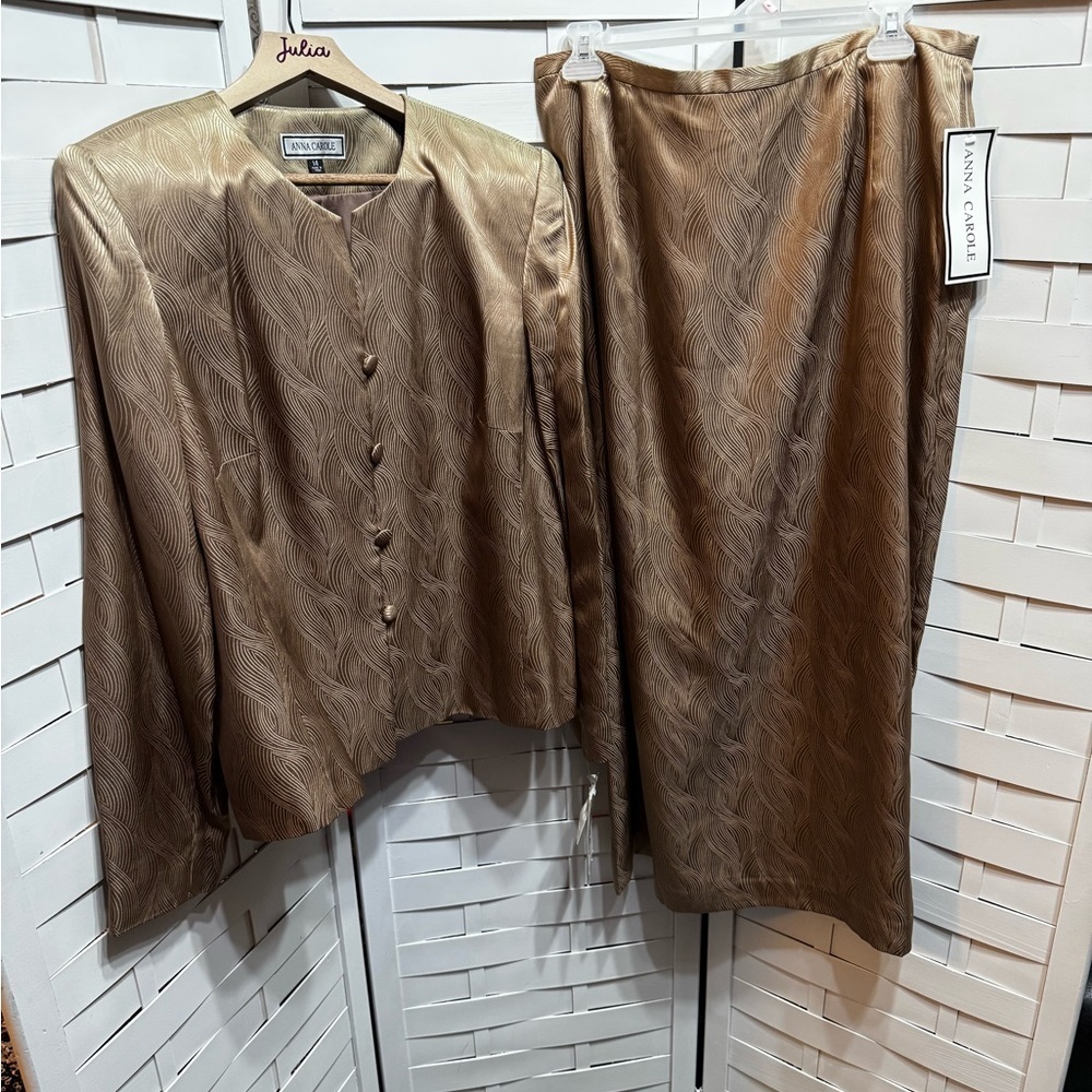 NWT Anna Carole 100% Silk Jacquard Two Piece Blazer & Skirt - Picture 2 of 9